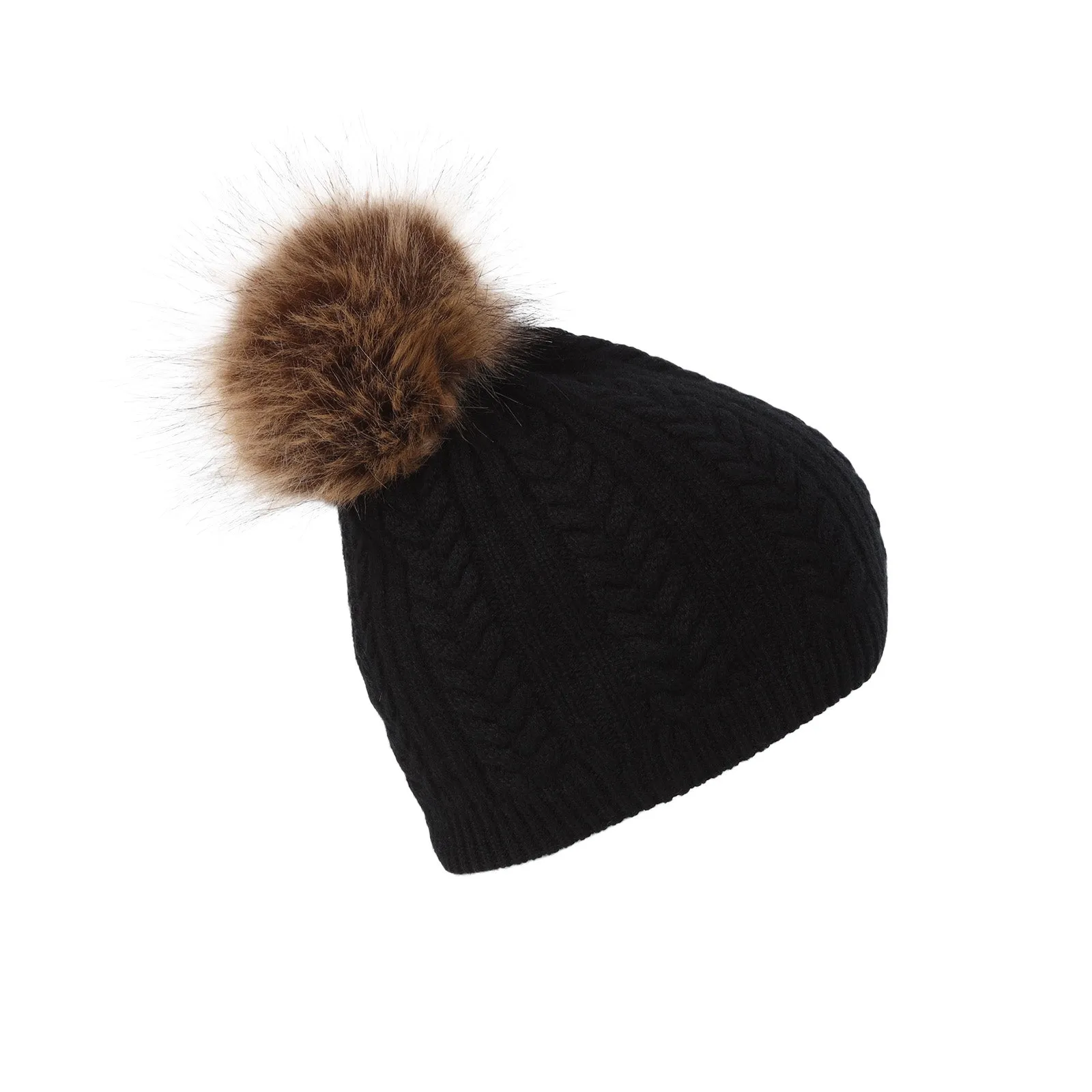 100% Cashmere Ladies Cable Rib Beanie Black