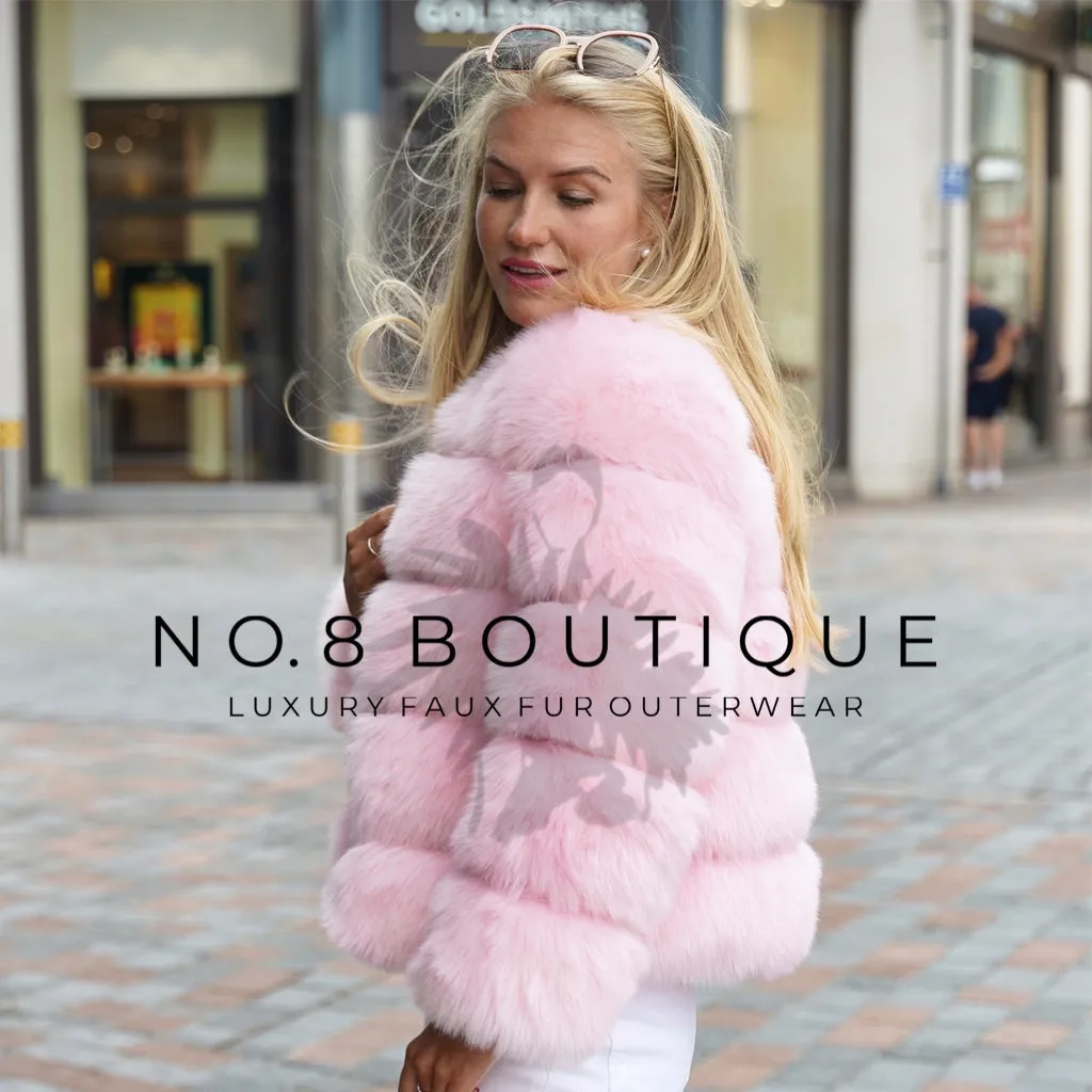 Baby Pink Faux Fur Jacket With 5 Rows