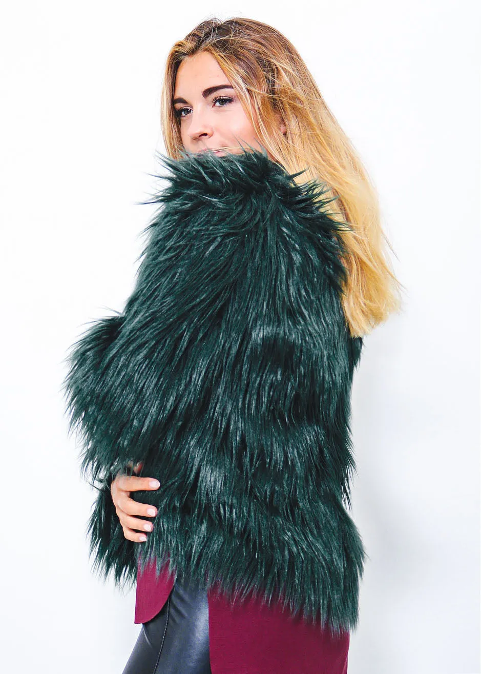 Bridget Faux Fur Jacket - Emerald Green