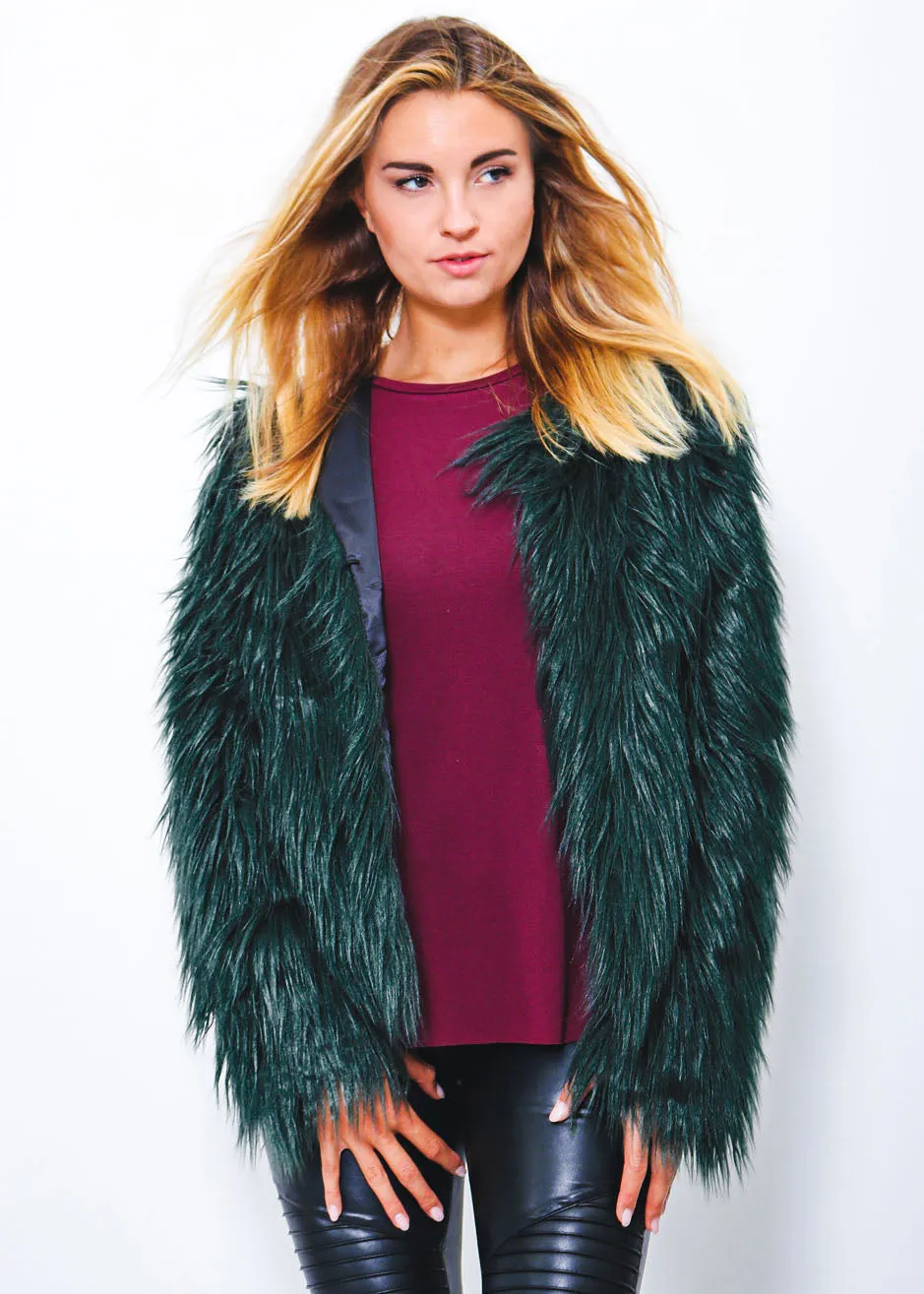 Bridget Faux Fur Jacket - Emerald Green