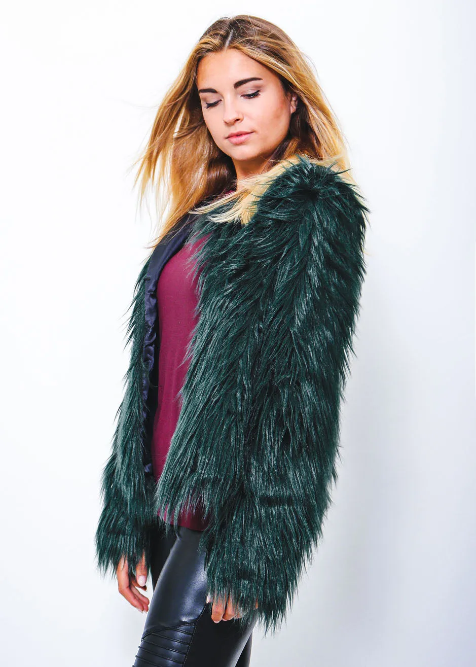 Bridget Faux Fur Jacket - Emerald Green