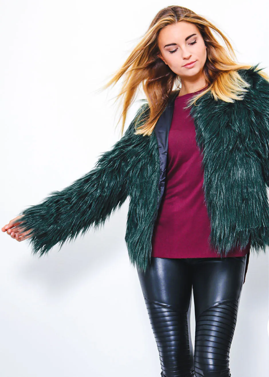 Bridget Faux Fur Jacket - Emerald Green