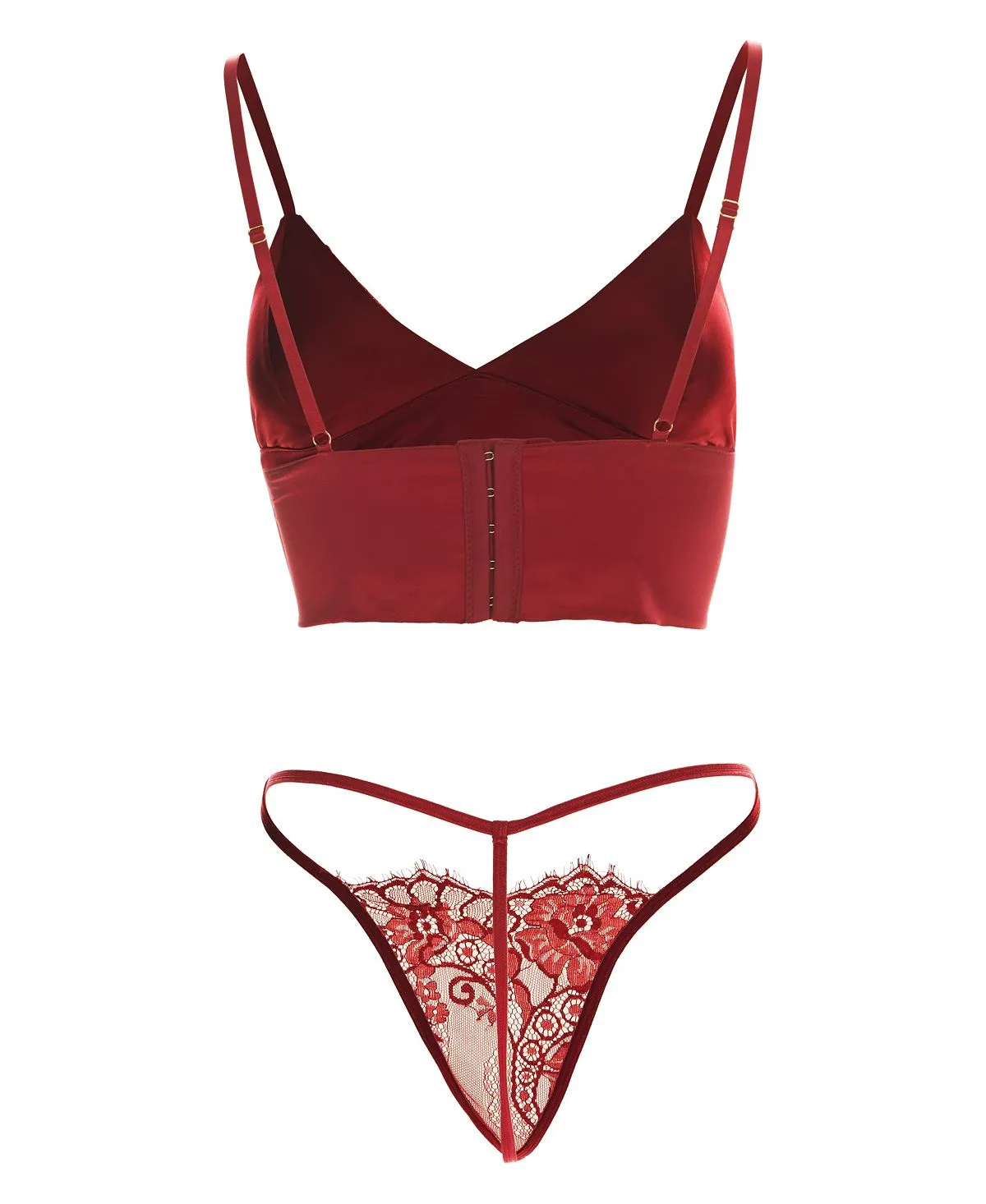 Celine MeMoi Women's Lace Three-Piece Lingerie Set, Red