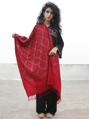 Dark Maroon Cashmere Jamawar Aari Embroidered Fine Woolen Stole - S6317199