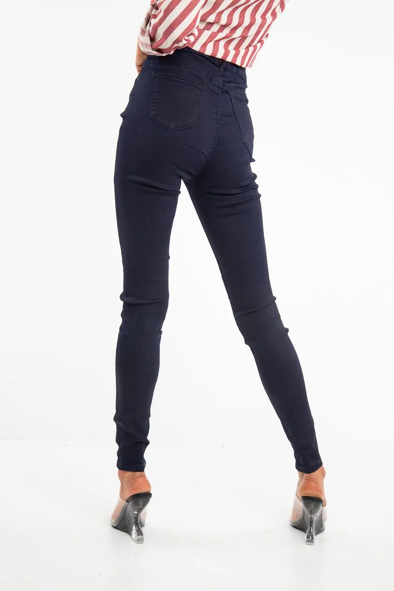 Dark Wash High Waist Skinny Fit Denim Jeans - Anatalia