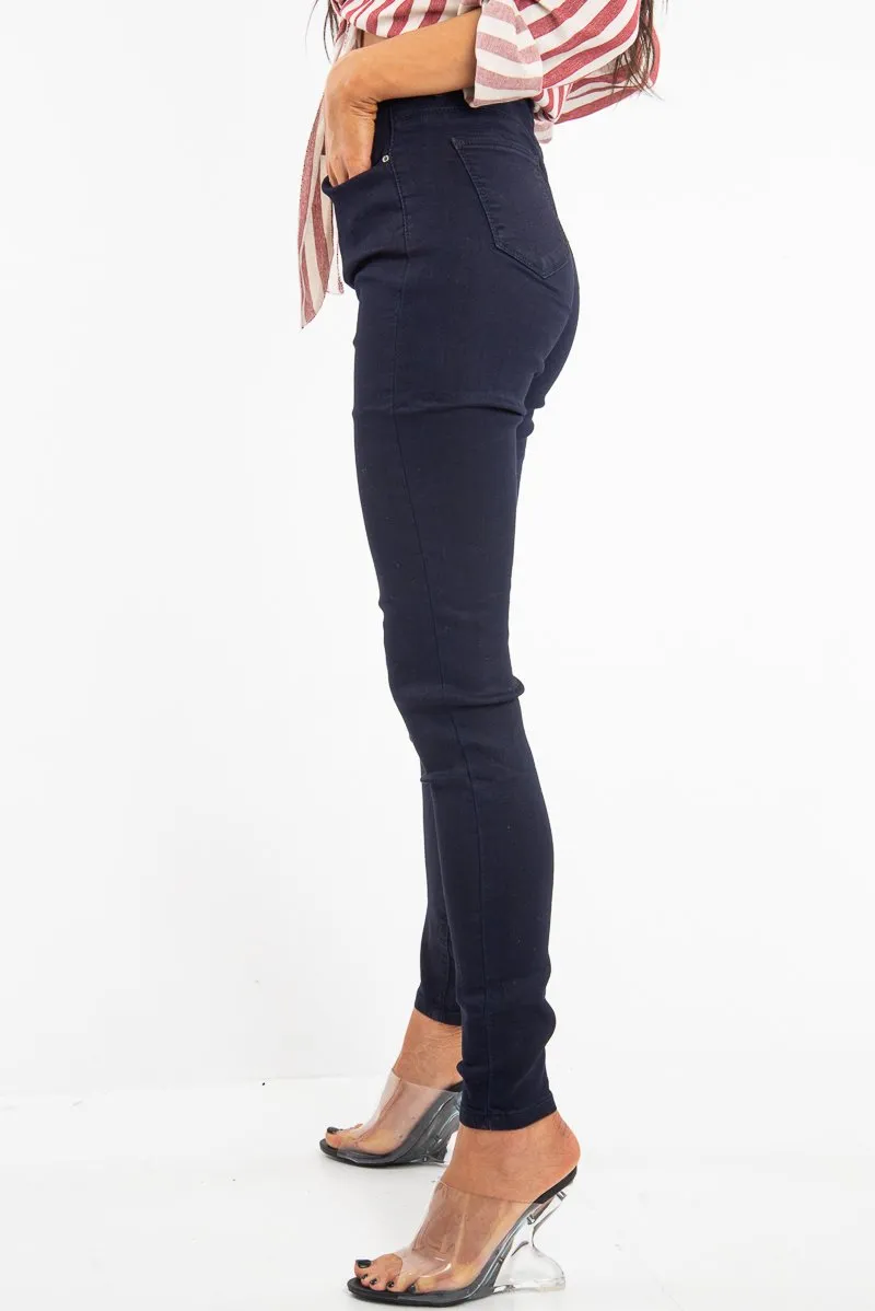 Dark Wash High Waist Skinny Fit Denim Jeans - Anatalia