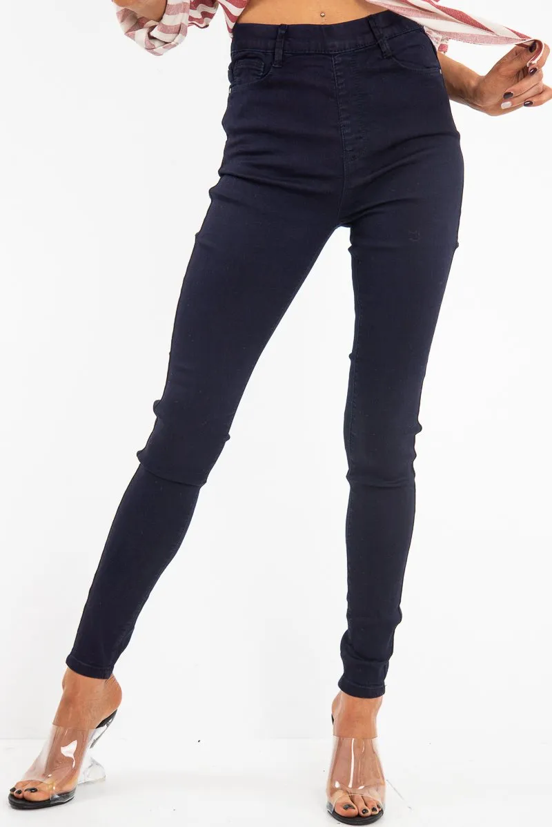 Dark Wash High Waist Skinny Fit Denim Jeans - Anatalia