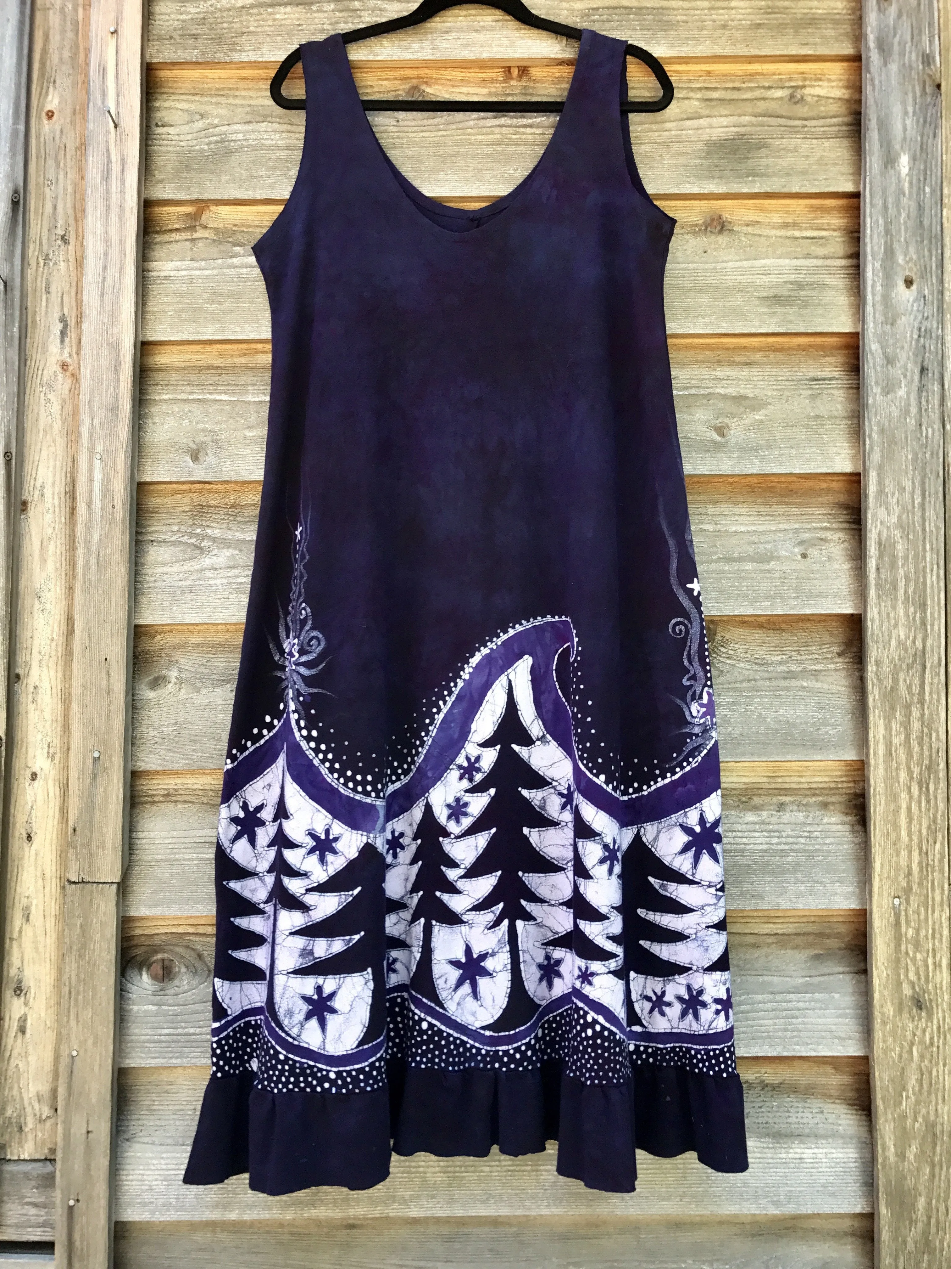 Deep Purple Forest Dream Organic Cotton Batik Dress - Size XL