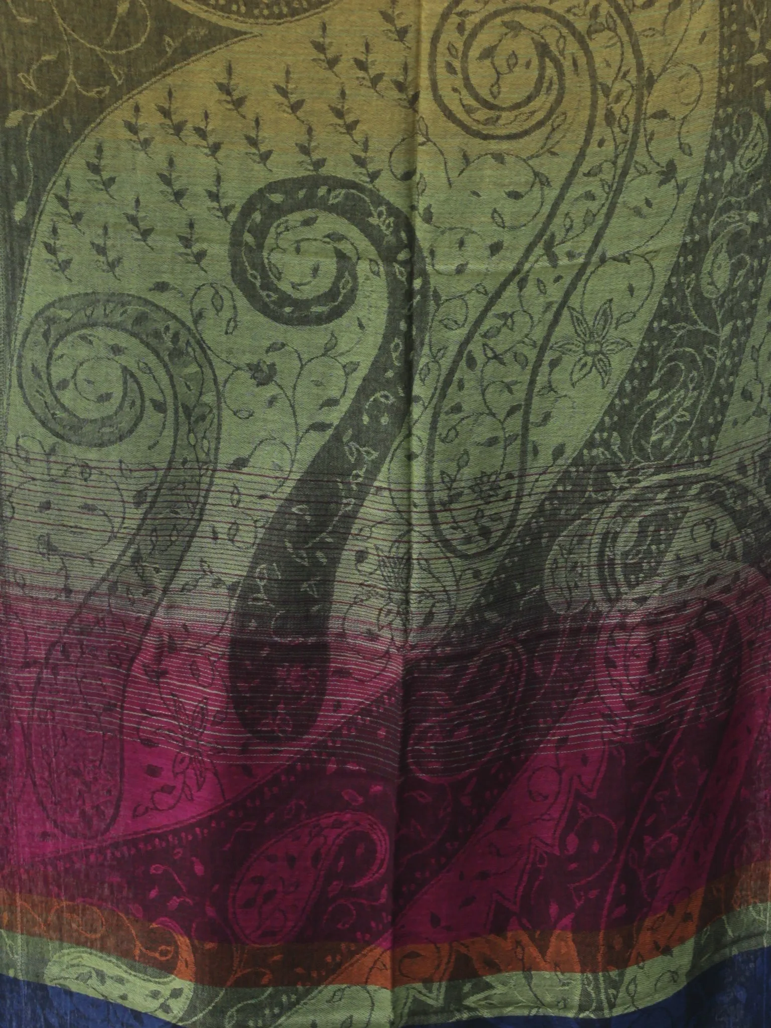 Green Blue Magenta Self Weaved Modal Silk Wool Kashmiri Stole - S200594