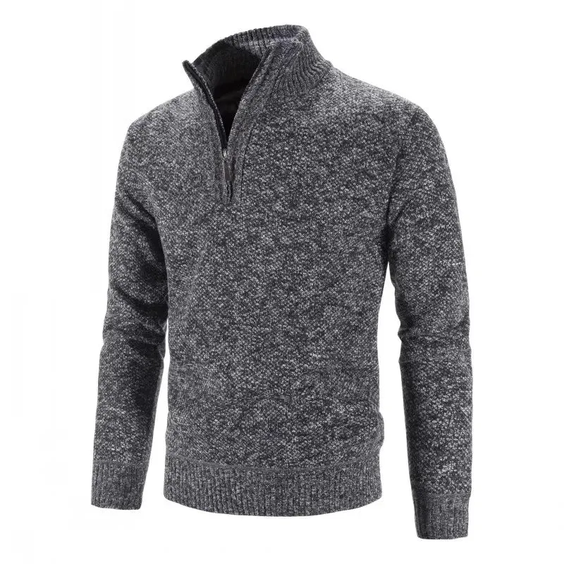 Long Sleeve Knitted Sweater Men Pullovers Solid Color Zipper Mock Neck Slim Fit Knit Pullovers Casual Sweater