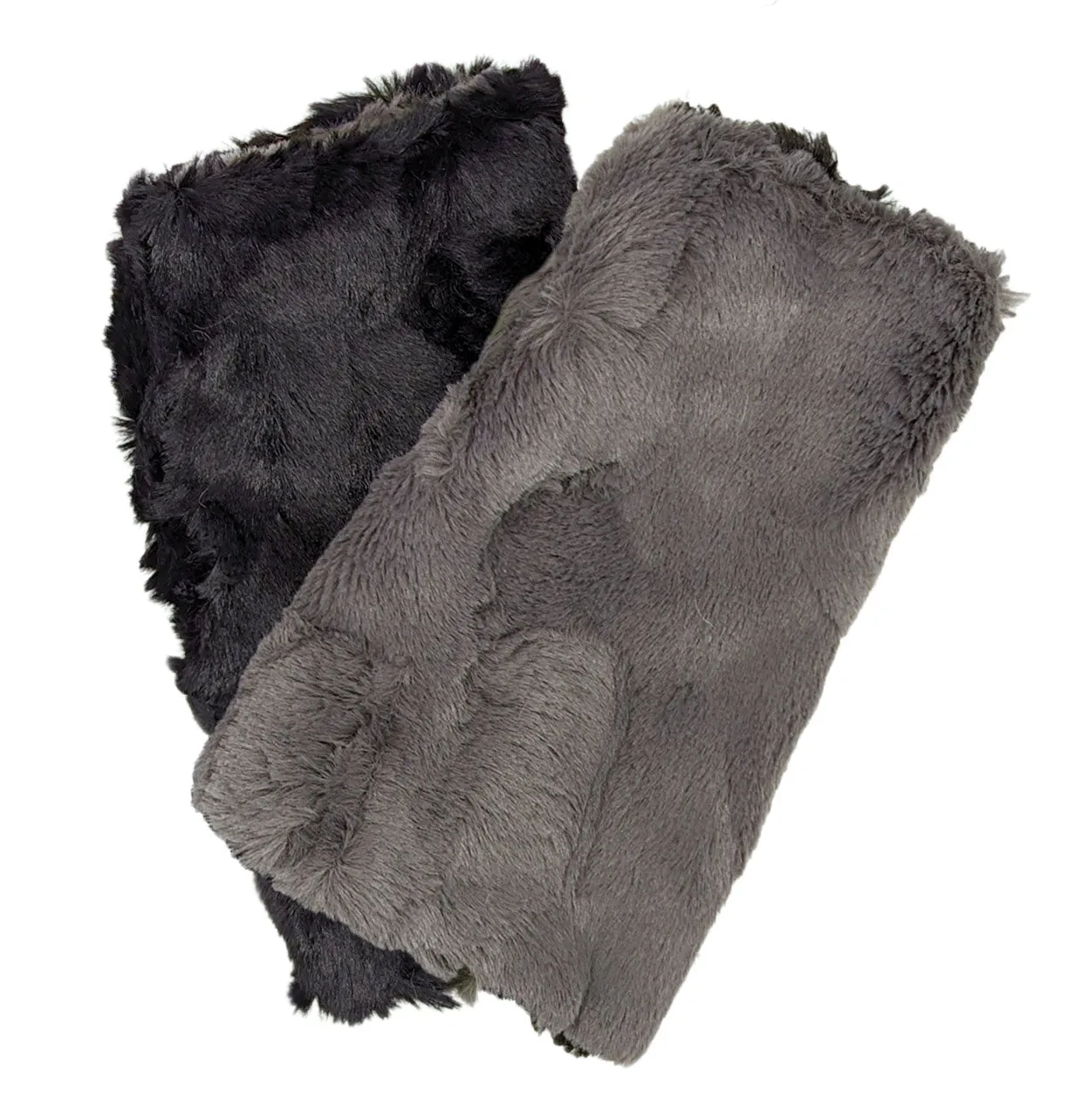 Men's Fingerless / Texting Gloves, Reversible - Cuddly Faux Fur in Gray