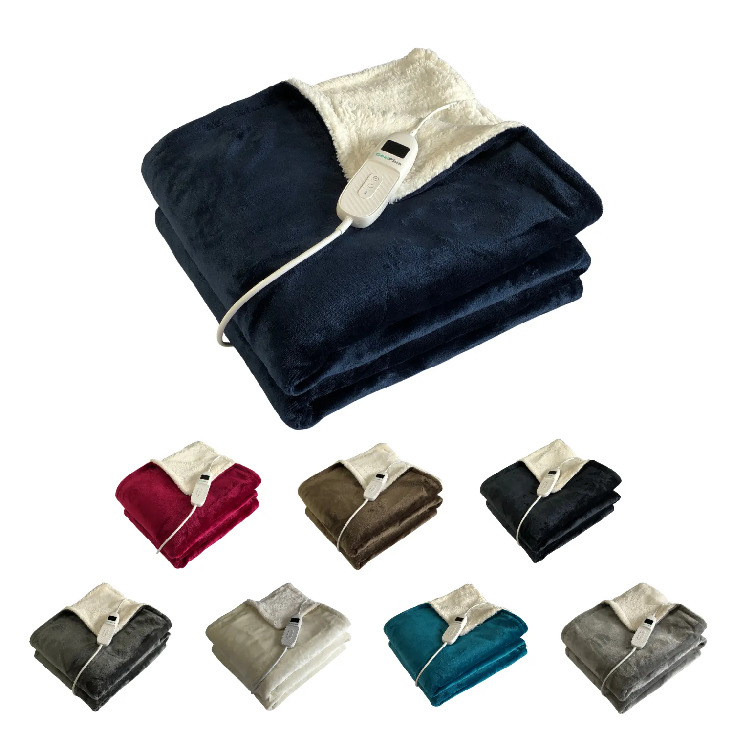 Navy Electric Heated Sherpa Throw