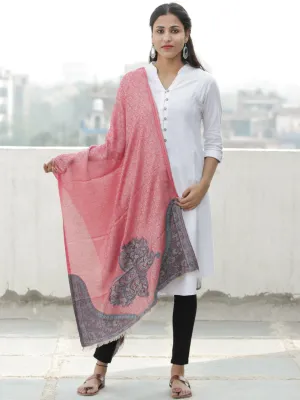 Pink Grey Self Weaved Modal Silk Wool Kashmiri Stole - S200600