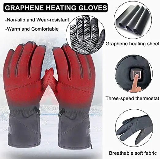 Sidiou Group Anniou Unisex Graphene Heating Gloves 3-Level Adjustable Temperature Electric Heated Gloves